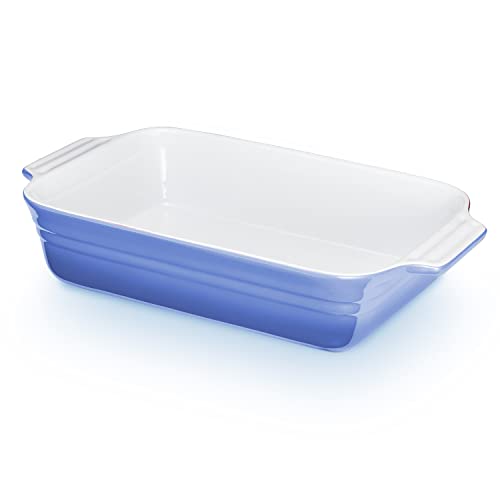 KHG Auflaufform groß 40 cm Hellblau für 4-6 Personen, Kapazität 3 Liter, Ofenform Keramik Steingut rechteckig & kratzfest, Backform für Lasagne Tiramisu Aufläufe & mehr von KHG