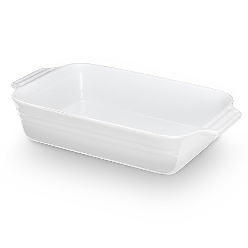 KHG Auflaufform groß 40 cm Weiß für 4-6 Personen, Kapazität 3 Liter, Ofenform Keramik Steingut rechteckig & kratzfest, Backform für Lasagne Tiramisu Aufläufe & mehr von KHG