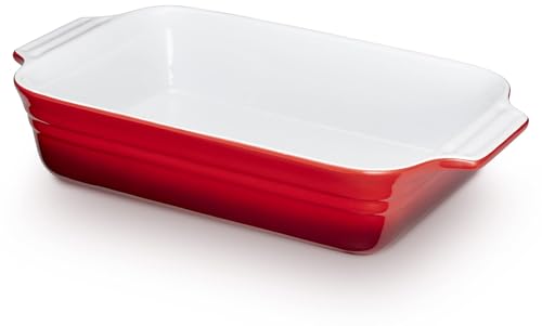 KHG Auflaufform groß 40 cm mit 3 Liter in Rot für 4-6 Personen | Ofenform aus Keramik Steingut rechteckig & kratzfest | Backform für Lasagne Tiramisu Aufläufe & mehr von KHG