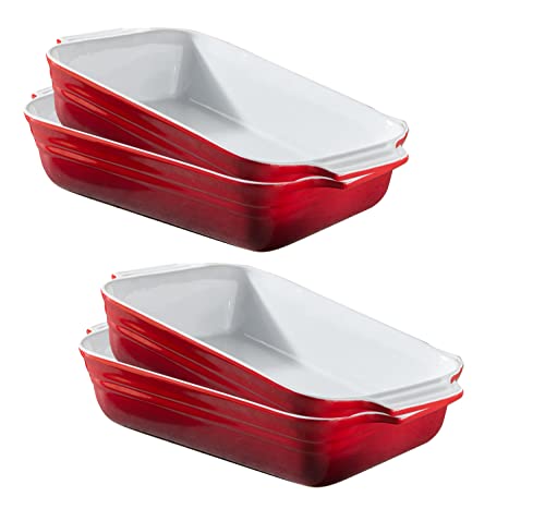 KHG Auflaufform klein 1 Person 4er Set in Rot | Ofenform 22 cm mit 0,5 Liter | Backform aus Keramik Steingut für Lasagne Tiramisu & Co. | Lasagneform rechteckig & kratzfest von KHG