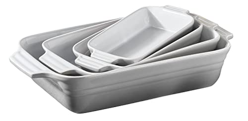 KHG Auflaufform stapelbar 4er Set GRAU verschiedene Größen 40, 34, 26, 22 cm, Ofenform Keramik Steingut für Lasagne Tiramisu & mehr, Backform rechteckig, kratzfest & robust von KHG