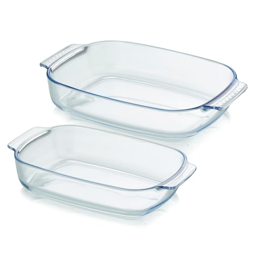 KHG Auflaufformen 2er Set aus Glas 2,7 Liter oval für kalte & warme Speisen, spülmaschinenfest, mikrowellengeeignet, Glasbräter Glasform Backform, 21x9x18 cm von KHG