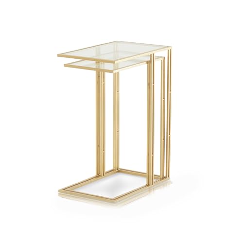 KHG Beistelltisch 2er Set, Tischplatte aus Klar-Glas Kufen-Gestell C-Form aus Metall goldfarben, 10kg belastbar, 68x50x33 cm KHG Beistelltisch 2er Set, Tischplatte aus Klar-Glas Kufen-Gestell C-Form aus Metall goldfarben, 10kg belastbar, 68x50x33 cm von KHG
