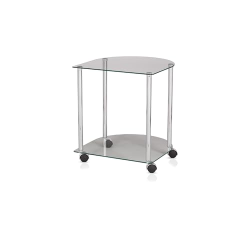 KHG Beistelltisch Halbrund Sicherheits-Glas mit Ablagefach, Gestell aus Metall Silber-Chrome mit Rollen, Sofatisch Nachttisch fürs Wohnzimmer oder Schlafzimmer, 5 kg belastbar, 45x42x41 cm von KHG
