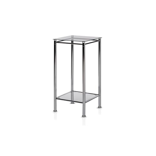 KHG Beistelltisch Quadratisch Sicherheits-Glas mit Ablagefach, 4-Fuß-Gestell aus Metall Silber-Chrome, Sofatisch Nachttisch fürs Wohnzimmer oder Schlafzimmer, 5 kg belastbar, 72x33x33 cm von KHG