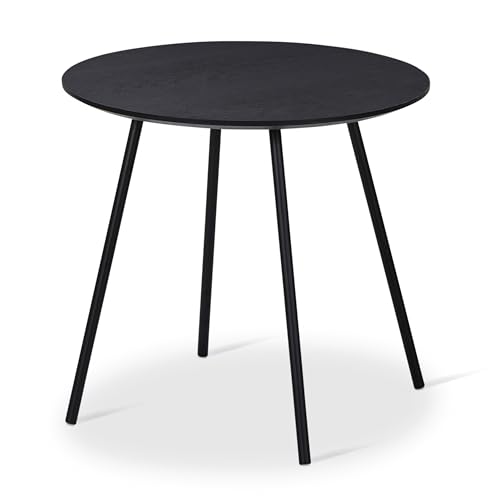 KHG Beistelltisch Schwarz modern, 4-Fuß-Gestell aus pulverbeschichtetem Metall Schwarz, Tischplatte aus Holzwerkstoff 48 cm Rund, Couchtisch 15 kg belastbar von KHG