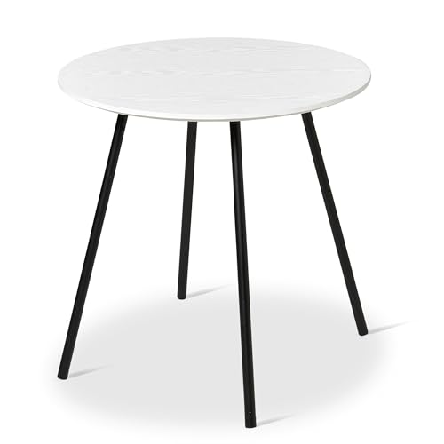 KHG Beistelltisch Weiß modern, 4-Fuß-Gestell aus pulverbeschichtetem Metall Schwarz, Tischplatte aus Holzwerkstoff 40 cm Rund, Couchtisch 15 kg belastbar von KHG