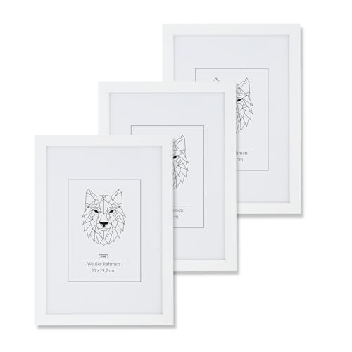 KHG Bilderrahmen 3er Set lackiert mit stabilem Glas und Passepartout, MDF Ideal für Portraits, Urkunden, Poster, Puzzles & Collagen, 21x30cm Weiß KHG Bilderrahmen 3er Set lackiert mit stabilem Glas und Passepartout, MDF Ideal für Portraits, Urkunden, Poster, Puzzles & Collagen, 21x30cm Weiß von KHG