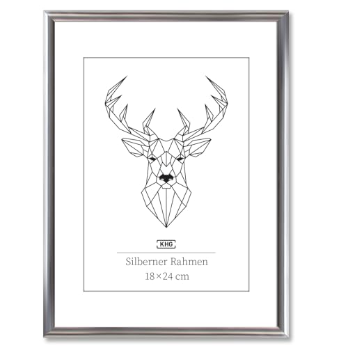 KHG Bilderrahmen aus Kunststoff mit stabilem Glas und Passepartout, zum Aufhängen oder Hinstellen, Ideal für Portraits, Urkunden, Poster - Silber, 18x24 cm KHG Bilderrahmen aus Kunststoff mit stabilem Glas und Passepartout, zum Aufhängen oder Hinstellen, Ideal für Portraits, Urkunden, Poster - Silber, 18x24 cm von KHG