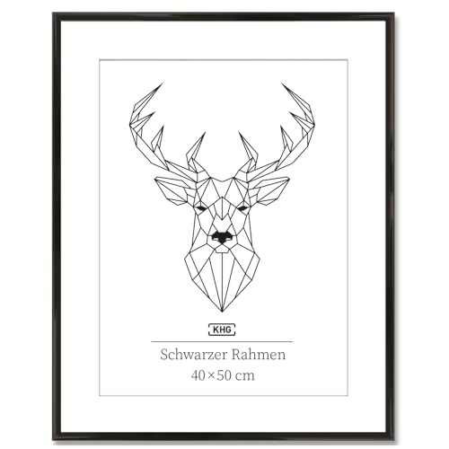 KHG Bilderrahmen aus Kunststoff mit stabilem Glas und Passepartout, zum Aufhängen oder Hinstellen, Ideal für Portraits, Urkunden, Poster - schwarz, 40x50 cm KHG Bilderrahmen aus Kunststoff mit stabilem Glas und Passepartout, zum Aufhängen oder Hinstellen, Ideal für Portraits, Urkunden, Poster - schwarz, 40x50 cm von KHG
