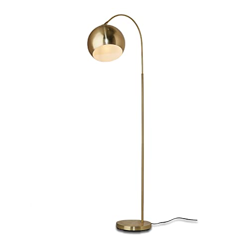 KHG Bogenleuchte in Gold-Optik Finish aus Metall mit schwenkbarem Lampenschirm, E27 Fassung ohne Leuchtmittel, Bogenlampe mit praktischem Fußschalter und stabilem Standfuß, 1-flammige Standlampe von KHG