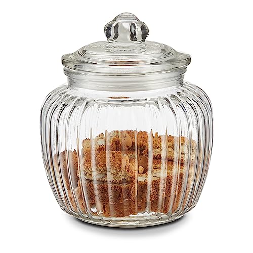 KHG Bonbonglas 18 cm Höhe, Kapazität 1 Liter, mit Deckel, Candy Bar Glas luftdicht, Vorratsglas Süßigkeiten, Bonbons & Cookies, Küchenglas geriffelt mit Knopfgriff KHG Bonbonglas 18 cm Höhe, Kapazität 1 Liter, mit Deckel, Candy Bar Glas luftdicht, Vorratsglas Süßigkeiten, Bonbons & Cookies, Küchenglas geriffelt mit Knopfgriff von KHG