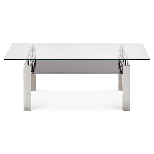 KHG Couchtisch 4-Fuß Edelstahlgestell Sicherheitsglas Tischplatte Sicherheitsglas gefrostet Ablageplatte von KHG