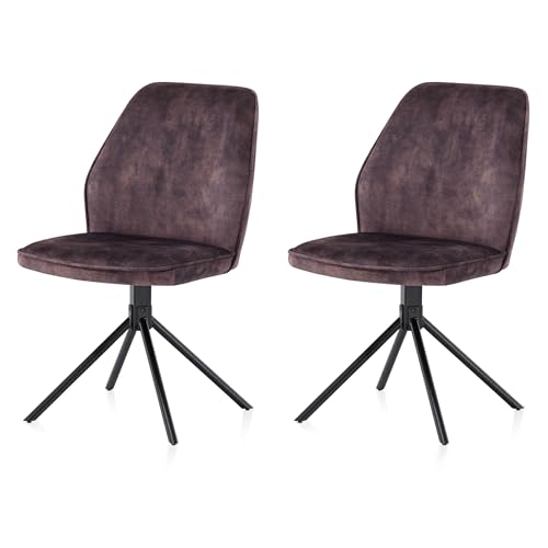 KHG Esszimmerstühle 2er Set, Küchenstuhl Velours Anthrazit, Stuhlbeine Metall lackiert, Polsterstuhl, Essstuhl, Stuhl, für Esszimmer Küche Büro von KHG