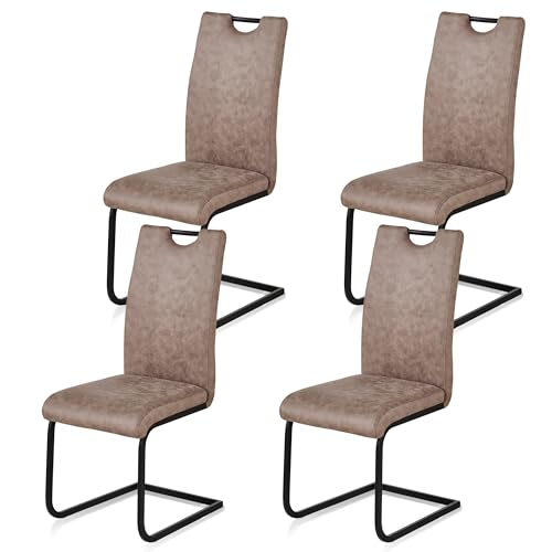 KHG Esszimmerstühle 2er Set, Schwingstuhl Kunstleder Hellbraun, Freischwinger Metall pulverbeschichtet, Küchenstuhl, Essstuhl, Polsterstuhl, für Esszimmer Küche Büro KHG Esszimmerstühle 2er Set, Schwingstuhl Kunstleder Hellbraun, Freischwinger Metall pulverbeschichtet, Küchenstuhl, Essstuhl, Polsterstuhl, für Esszimmer Küche Büro von KHG