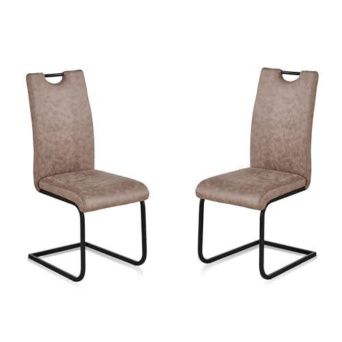 KHG Esszimmerstühle 2er Set, Schwingstuhl Kunstleder Hellbraun, Freischwinger Metall pulverbeschichtet, Küchenstuhl, Essstuhl, Polsterstuhl, für Esszimmer Küche Büro KHG Esszimmerstühle 2er Set, Schwingstuhl Kunstleder Hellbraun, Freischwinger Metall pulverbeschichtet, Küchenstuhl, Essstuhl, Polsterstuhl, für Esszimmer Küche Büro von KHG