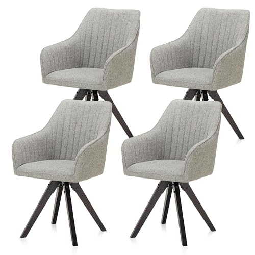KHG Esszimmerstühle drehbar 4er Set, Drehstuhl mit Armlehnen Webstoff Grau, Stuhlbeine Holz Esche, Küchenstuhl, Polsterstuhl, Essstuhl, Armlehnstuhl, für Esszimmer Küche Büro KHG Esszimmerstühle drehbar 4er Set, Drehstuhl mit Armlehnen Webstoff Grau, Stuhlbeine Holz Esche, Küchenstuhl, Polsterstuhl, Essstuhl, Armlehnstuhl, für Esszimmer Küche Büro von KHG