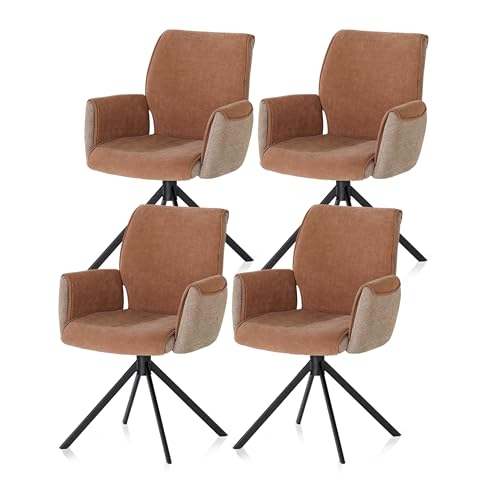 KHG Esszimmerstühle drehbar 4er Set Braun mit Armlehnen, Webstoff Samt, moderner Küchenstuhl 360 Grad drehbar, Auto-Return-Funktion, Polsterstuhl Metallgestell Schwarz KHG Esszimmerstühle drehbar 4er Set Braun mit Armlehnen, Webstoff Samt, moderner Küchenstuhl 360 Grad drehbar, Auto-Return-Funktion, Polsterstuhl Metallgestell Schwarz von KHG