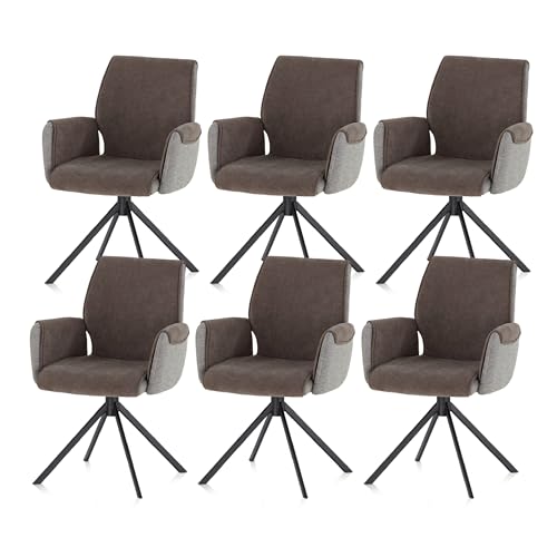 KHG Esszimmerstühle drehbar 6er Set Grau mit Armlehnen, Webstoff Samt, moderner Küchenstuhl 360 Grad drehbar, Auto-Return-Funktion, Polsterstuhl Metallgestell Schwarz KHG Esszimmerstühle drehbar 6er Set Grau mit Armlehnen, Webstoff Samt, moderner Küchenstuhl 360 Grad drehbar, Auto-Return-Funktion, Polsterstuhl Metallgestell Schwarz von KHG