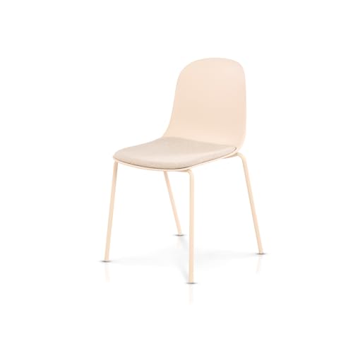 KHG Esszimmerstuhl Küchenstuhl stapelbar - Kunststoff Sitzschale mit Polsterung & Flachgewebe, Metallgestell Ton in Ton, minimalistisches Design, bis 120 kg belastbar - Creme von KHG