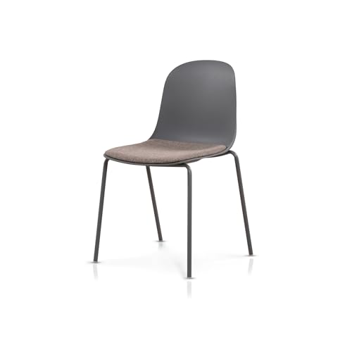KHG Esszimmerstuhl Küchenstuhl stapelbar - Kunststoff Sitzschale mit Polsterung & Flachgewebe, Metallgestell Ton in Ton, minimalistisches Design, bis 120 kg belastbar - Dunkelgrau von KHG
