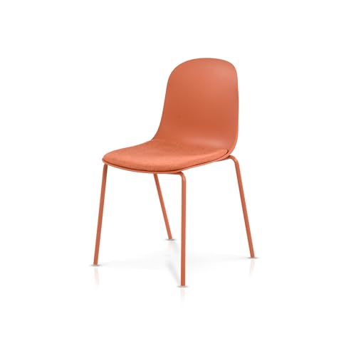 KHG Esszimmerstuhl Küchenstuhl stapelbar - Kunststoff Sitzschale mit Polsterung & Flachgewebe, Metallgestell Ton in Ton, minimalistisches Design, bis 120 kg belastbar - Orange von KHG