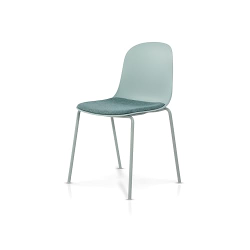 KHG Esszimmerstuhl Küchenstuhl stapelbar - Kunststoff Sitzschale mit Polsterung & Flachgewebe, Metallgestell Ton in Ton, minimalistisches Design, bis 120 kg belastbar - Petrol von KHG