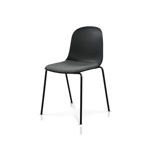 KHG Esszimmerstuhl Küchenstuhl stapelbar - Kunststoff Sitzschale mit Polsterung & Flachgewebe, Metallgestell Ton in Ton, minimalistisches Design, bis 120 kg belastbar - Schwarz von KHG