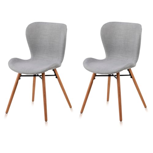 KHG Esszimmerstuhl Polsterstuhl 2er Set Küchenstuhl Skandi Look Hellgrau - Stuhlbeine Holz Eiche Massiv geölt - BHT 47 x 82 x 53 cm - bis 110 kg - ideal für Küche Büro Wohnzimmer von KHG