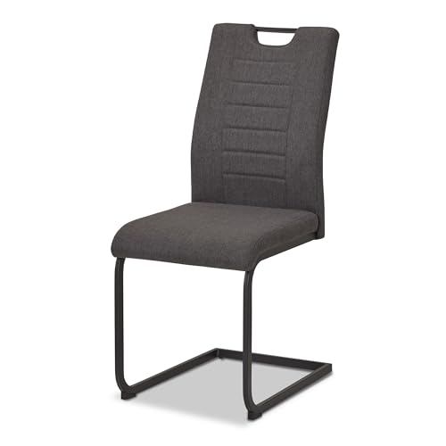 KHG Esszimmerstuhl Schwingstuhl Anthrazit Polyester, Küchenstuhl mit Griff, Polsterstuhl bis 120 kg belastbar, freischwingendes Metallgestell schwarz Industrial Look von KHG