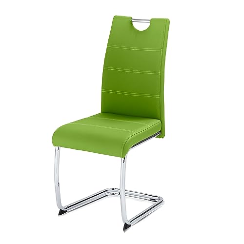 KHG Esszimmerstuhl Schwingstuhl Polsterstuhl Küchenstuhl Kunstleder Grün - Design Stuhl Sitzhöhe 48 cm - Freischwinger mit integriertem Griff, für Büro Küche Wohnzimmer von KHG