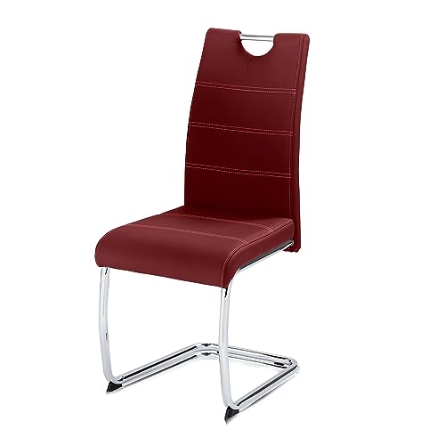 KHG Esszimmerstuhl Schwingstuhl Polsterstuhl Küchenstuhl Kunstleder Rot - Design Stuhl Sitzhöhe 48 cm - Freischwinger mit integriertem Griff, für Büro Küche Wohnzimmer von KHG