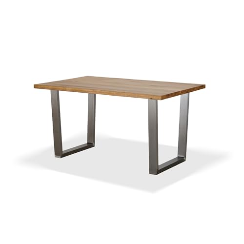 KHG Esszimmertisch Massivholz Eiche geölt mit U-Gestell Edelstahl - 145 x 90 cm - für 4-6 Personen - moderner Esstisch mit stabilem Metallgestell, Küchentisch bis 100 kg belastbar von KHG