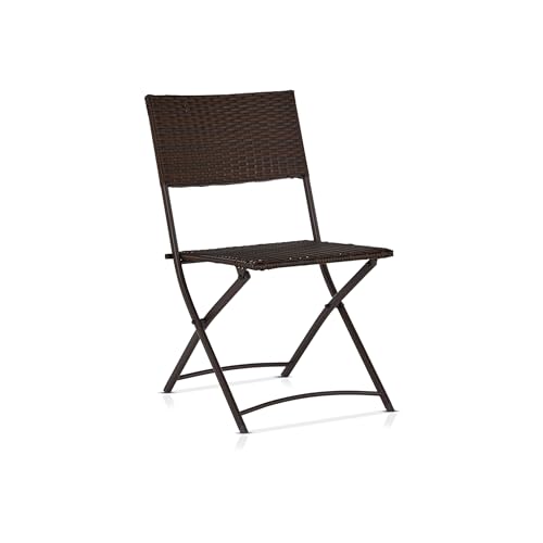 KHG Gartenstuhl Dunkel-Braun, 1 Stück wetterfest Stahl-Gestell, platzsparender Klappstuhl, Balkonstuhl mit Rattan-Geflecht Outdoor 74x60x60 cm, 110 kg belastbar von KHG