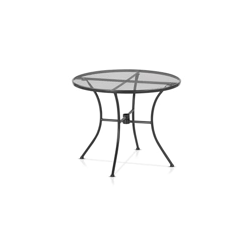 KHG Gartentisch Anthrazit, wetterfestes Eisen-Gestell, für 2 Personen, runder Balkontisch, Outdoor 71x90x90 cm, 50 kg belastbar von KHG