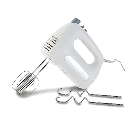 KHG Handmixer HM-301 WG 300 Watt Weiß | 2 Edelstahl-Rührbesen, 2 Edelstahl-Knethaken, 6 Leistungsstufen, Turbo-Taste | Edelstahlkomponenten spülmaschinengeeignet von KHG