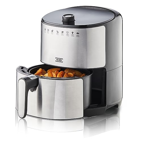 KHG Heißluft-Fritteuse Airfryer HLF-3200 silber 3,2 Liter herausnehmbarer Frittierkorb 1500 Watt Timer LED Anzeige von KHG