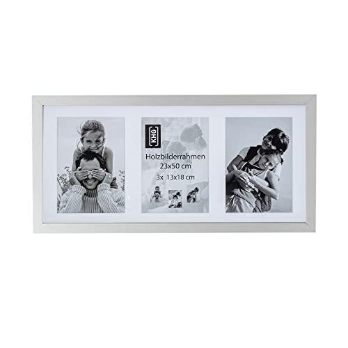 KHG Massivholz-Bilderrahmen lackiert mit stabilem Glas und Passepartout, Collagerahmen, Ideal für Portraits, Urkunden, Poster, Puzzles & Collagen - Weiß, 23x51 cm von KHG