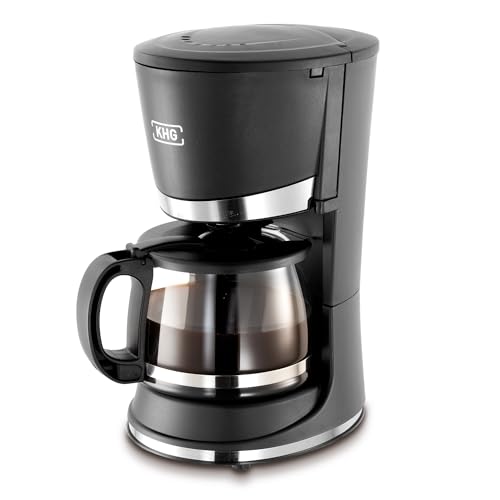 KHG Kaffeemaschine KA-121S in schwarz, Single Mini-Filterkaffeemaschine mit Glaskanne 500 ml, bis zu 4 Tassen, 600 Watt, inkl. Permanentfilter, Tropfstopp, Warmhaltefunktion von KHG