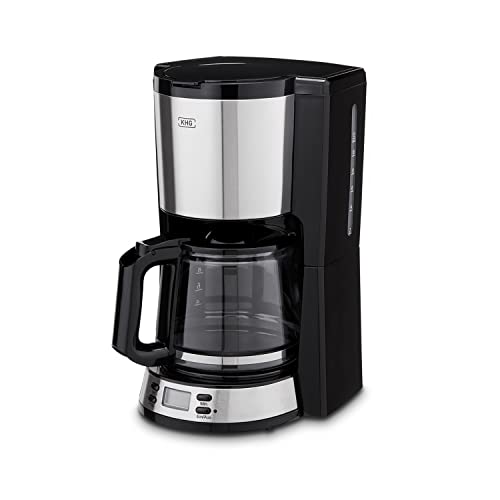 KHG Kaffeemaschine KA-186SE in schwarz, Filterkaffeemaschine mit Glaskanne, 1,5 Liter, für 12 Tassen, 1000 W, Abschaltautomatik, Permanentfilter, LCD-Anzeige/Uhr, Tropfstopp von KHG