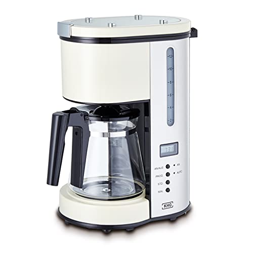 KHG Kaffeeautomat KA-114(MRE) aus Metall/Kunststoff in Creme, 12 Tassen, mit Glaskanne 1,5 Liter, Permanentfilter, Abschaltautomatik, LCD-Anzeige mit Uhr, Wasserstandsanzeige, Tropfstopp von KHG