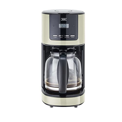 KHG Kaffeemaschine KA-184 (C) Creme, 12 Tassen, 1,5 L, 900W, Abschaltautomatik, Permanentfilter, Glaskanne, Timer-Funktion, LCD-Display mit Uhr, Tropfstopp, spülmaschinengeeignet von KHG