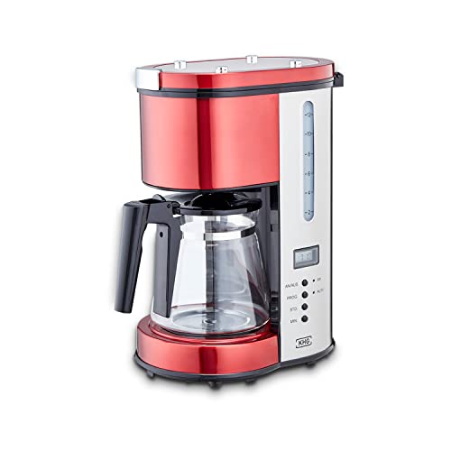 KHG Kaffeemaschine KA-114(MRE) in rot, Filterkaffeemaschine mit Glaskanne, 1,25 Liter, Kapazität für 10 Tassen, 900 W, inkl. Abschaltautomatik, Permanentfilter, LCD-Anzeige, Tropfstopp von KHG