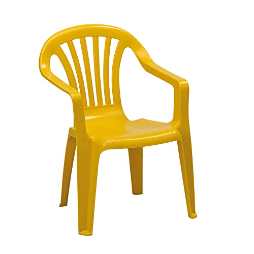 KHG Kinderstuhl mit Armlehne Gelb, Gartenstuhl, Sessel für Kinder mit 27 cm Sitzhöhe | aus Kunststoff stapelbar, kippsicher, wetterbeständig | Sitzgelegenheit für Innen- und Außenbereich von KHG