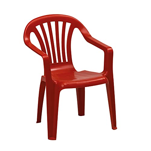 KHG Kinderstuhl mit Armlehne in Rot, Gartenstuhl, Sessel für Kinder mit 27 cm Sitzhöhe | aus Kunststoff stapelbar, kippsicher, wetterbeständig | Sitzgelegenheit für Innen- und Außenbereich von KHG