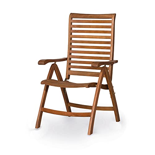 KHG Klappstuhl mit Armlehnen und verstellbare Rückenlehne für Garten & Balkon, Hochlehner platzsparend klappbar, Eukalyptusholz geöltes Echtholz wetterfest 110kg belastbar Outdoor KHG Klappstuhl mit Armlehnen und verstellbare Rückenlehne für Garten & Balkon, Hochlehner platzsparend klappbar, Eukalyptusholz geöltes Echtholz wetterfest 110kg belastbar Outdoor von KHG