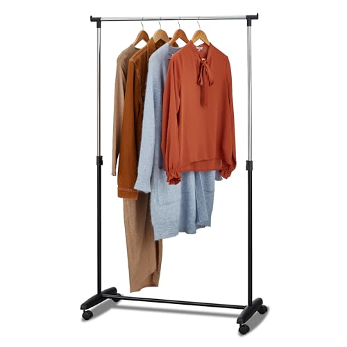 KHG Kleiderständer mit Einer Kleiderstange auf Rollen, höhenverstellbarer 95-160 cm Garderobenständer aus Metall und Kunststoff, Rollgarderobe 80 cm breit, 7 kg belastbar von KHG