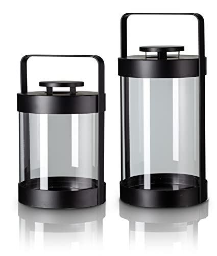 KHG Laterne 2er Set aus Metall/Glas in schwarz, Kerzenständer, Kerzenhalter, Outdoor und Indoor, Deko, für Wohnzimmer, Balkon, Terrasse, Garten usw. KHG Laterne 2er Set aus Metall/Glas in schwarz, Kerzenständer, Kerzenhalter, Outdoor und Indoor, Deko, für Wohnzimmer, Balkon, Terrasse, Garten usw. von KHG