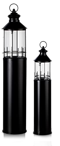 KHG Laterne Leuchtturm 2er Set aus Metall/Glas in schwarz, Kerzenständer, Kerzenhalter, Outdoor und Indoor, Deko, Glaseinsatz, für Wohnzimmer, Balkon, Terrasse, Garten usw. KHG Laterne Leuchtturm 2er Set aus Metall/Glas in schwarz, Kerzenständer, Kerzenhalter, Outdoor und Indoor, Deko, Glaseinsatz, für Wohnzimmer, Balkon, Terrasse, Garten usw. von KHG
