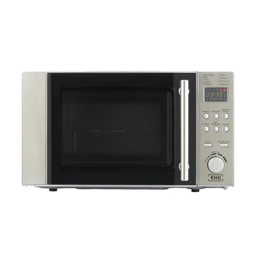 KHG Mikrowelle MW-20.1GS mit Grill 20L aus Metall in silber, 9 Automatikprogramme, 1.200 Watt, inkl. 60-Minuten Timer, Drehteller/Grillrost, Digitalanzeige, Kindersicherung von KHG